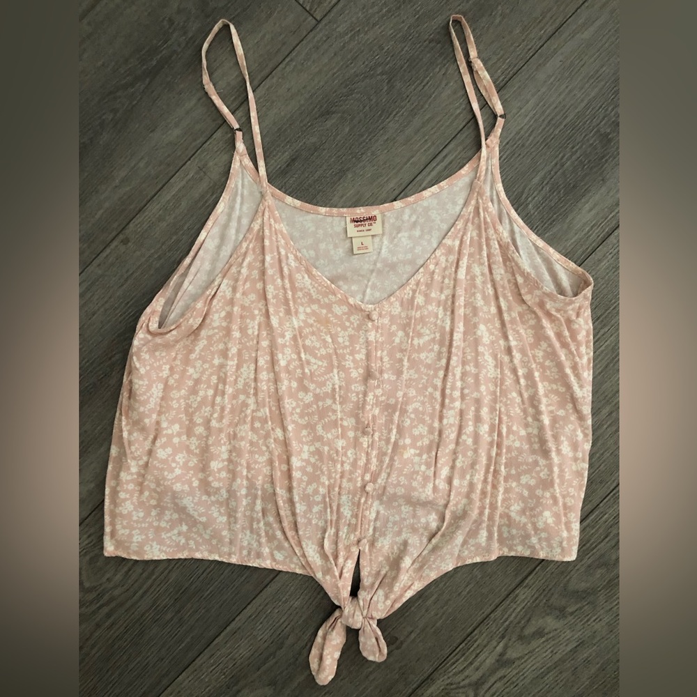 Mossimo Supply Co Pink Floral Tie Crop Tank Top Women's Size Large